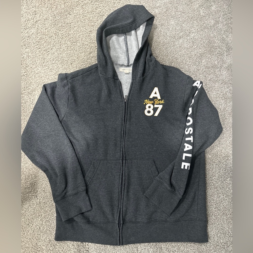 Men’s Aeropostale New York 87 Full‎ Zip Hooded Jacket Size XL Gray